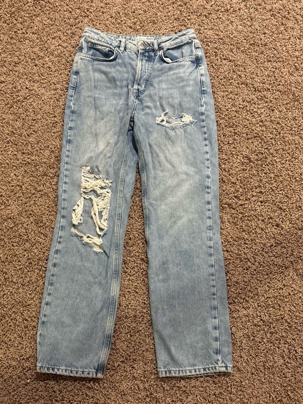 Primark Light Blue Ripped Straight Leg Jeans